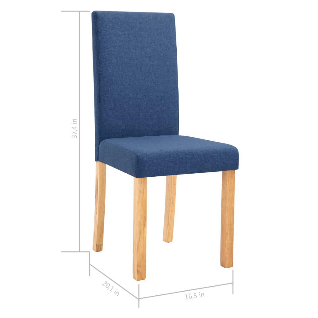 Dining Chair Set of 4 Blue Fabric and rubber wood Standard