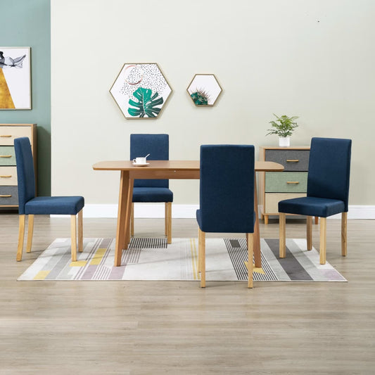 Dining Chair Set of 4 Blue Fabric and rubber wood Standard