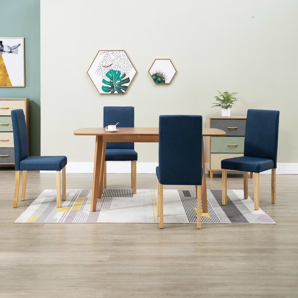 Dining Chair Set of 4 Blue Fabric and rubber wood Standard
