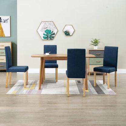 Dining Chair Set of 4 Blue Fabric and rubber wood Standard