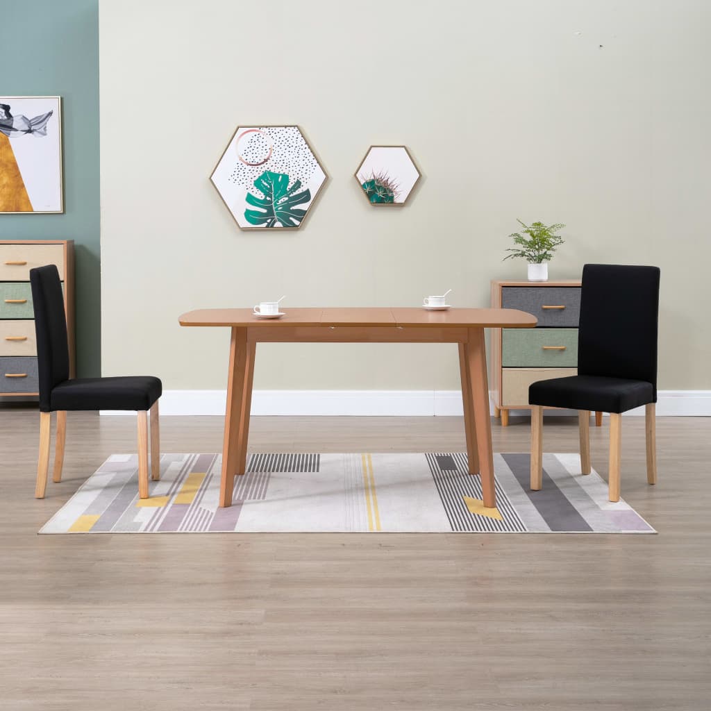 Dining Chair Set of 2 Black Fabric, Rubber Wood Standard