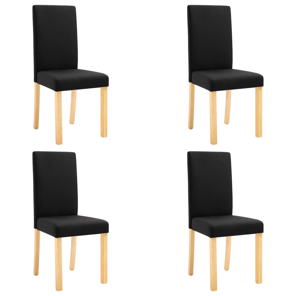 Dining Chair Set of 4 Black Fabric and Rubber Wood Standard