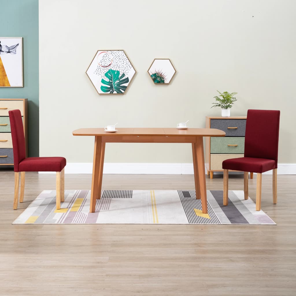 Dining Chair Set of 2 Wine Red Fabric and Rubber Wood Standard