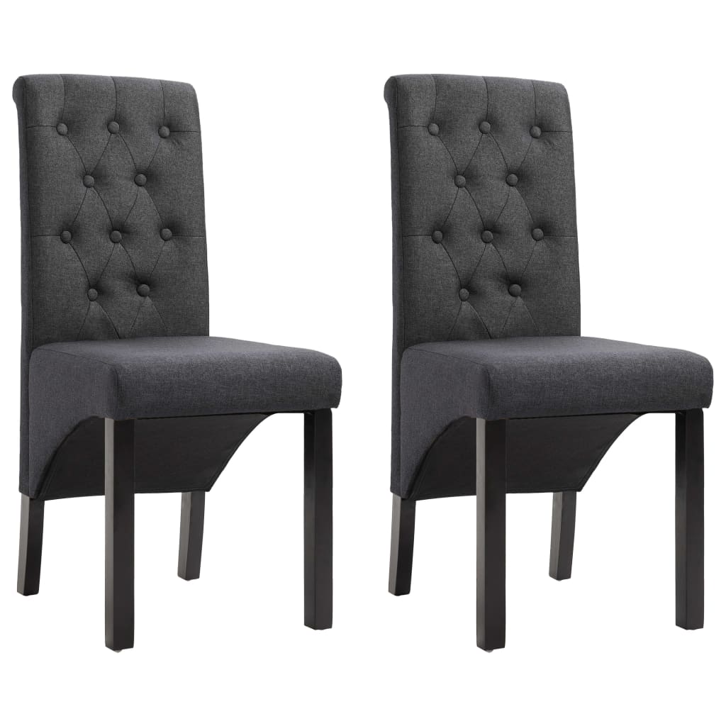Dining Chair Set of 2 Dark Gray Fabric and Rubberwood Standard