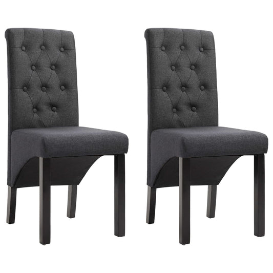 Dining Chair Set of 2 Dark Gray Fabric and Rubberwood Standard