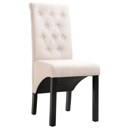 Dining Chair Set of 2 Cream Fabric and rubber wood Standard