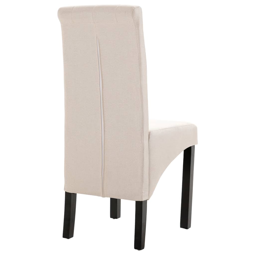Dining Chair Set of 2 Cream Fabric and rubber wood Standard