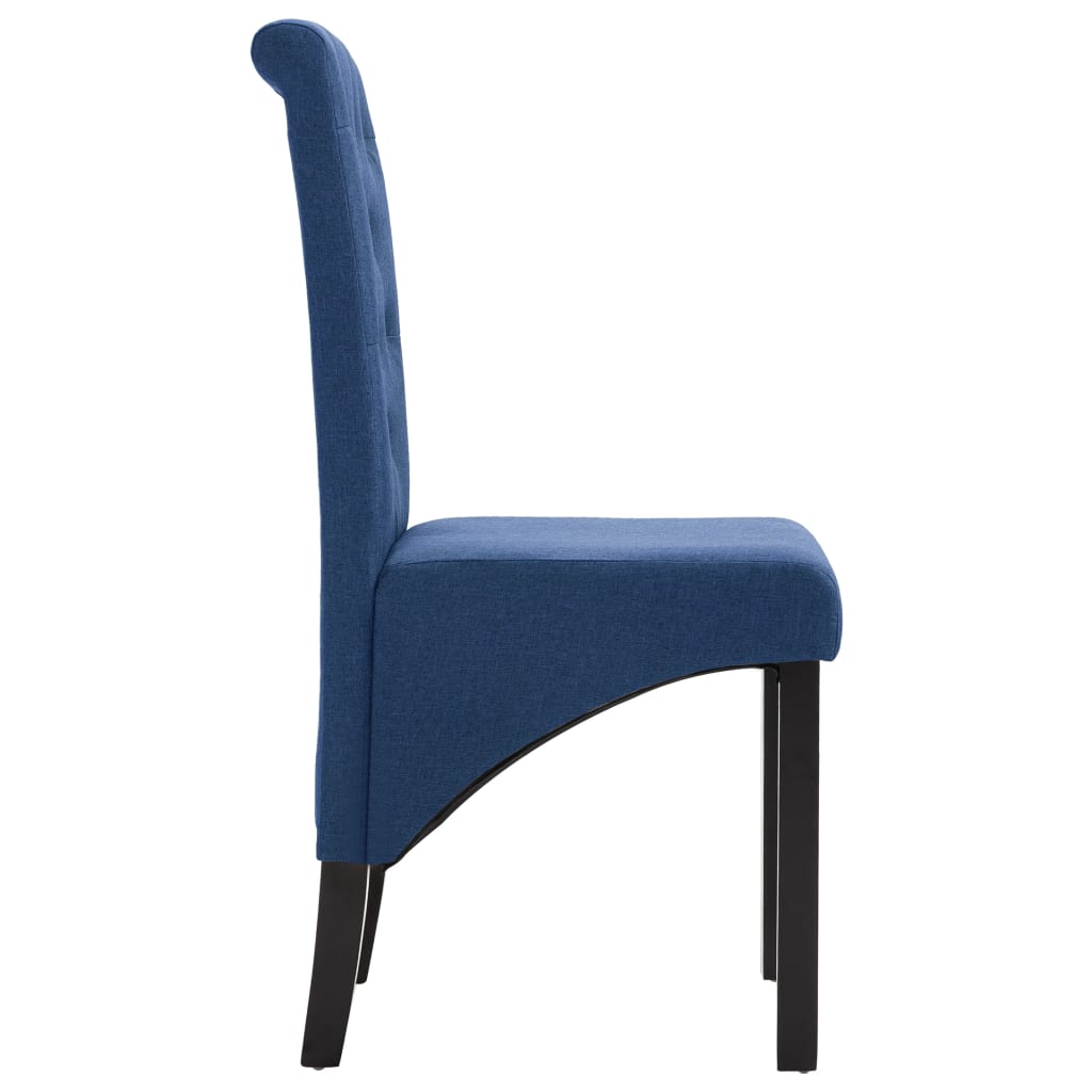 Dining Chair Set of 2 Blue Fabric, Rubber wood Standard