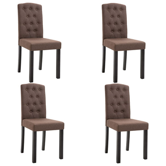 Dining Chair Set of 4 Brown Fabric and rubber wood frame Standard