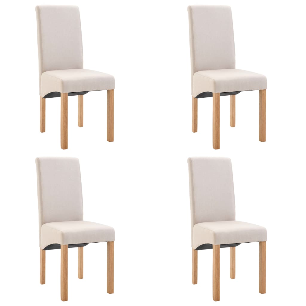 Dining Chair Set of 4 Cream Fabric, Wood Standard Ergonomic