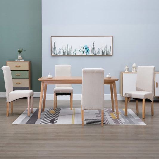 Dining Chair Set of 4 Cream Fabric, Wood Standard Ergonomic
