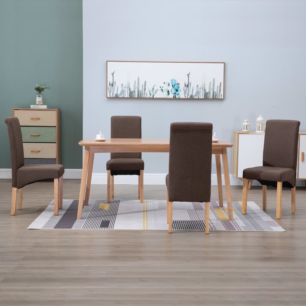 Dining Chair Set of 4 Brown Fabric and wood Standard Ergonomic