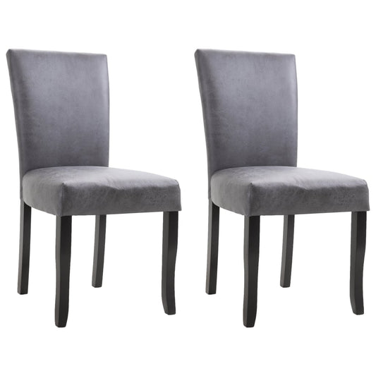 Dining Chair Set of 2 Gray Faux suede leather, Wood Standard