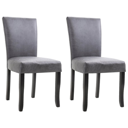 Dining Chair Set of 2 Gray Faux suede leather, Wood Standard