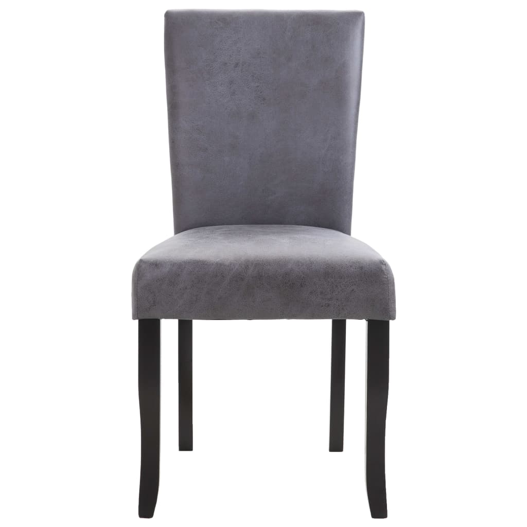Dining Chair Set of 2 Gray Faux suede leather, Wood Standard