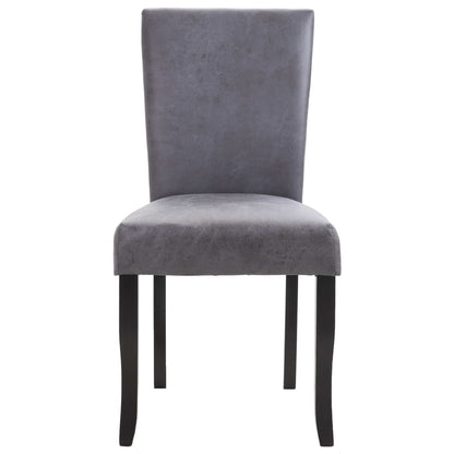 Dining Chair Set of 2 Gray Faux suede leather, Wood Standard