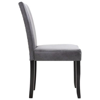 Dining Chair Set of 2 Gray Faux suede leather, Wood Standard