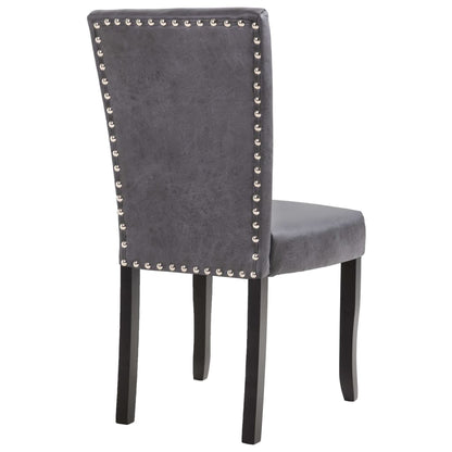 Dining Chair Set of 2 Gray Faux suede leather, Wood Standard