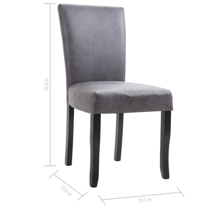 Dining Chair Set of 2 Gray Faux suede leather, Wood Standard