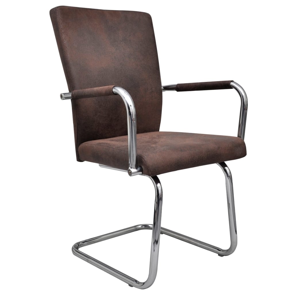 Dining Chair Set of 2 Brown Faux suede leather, powder-coated iron
