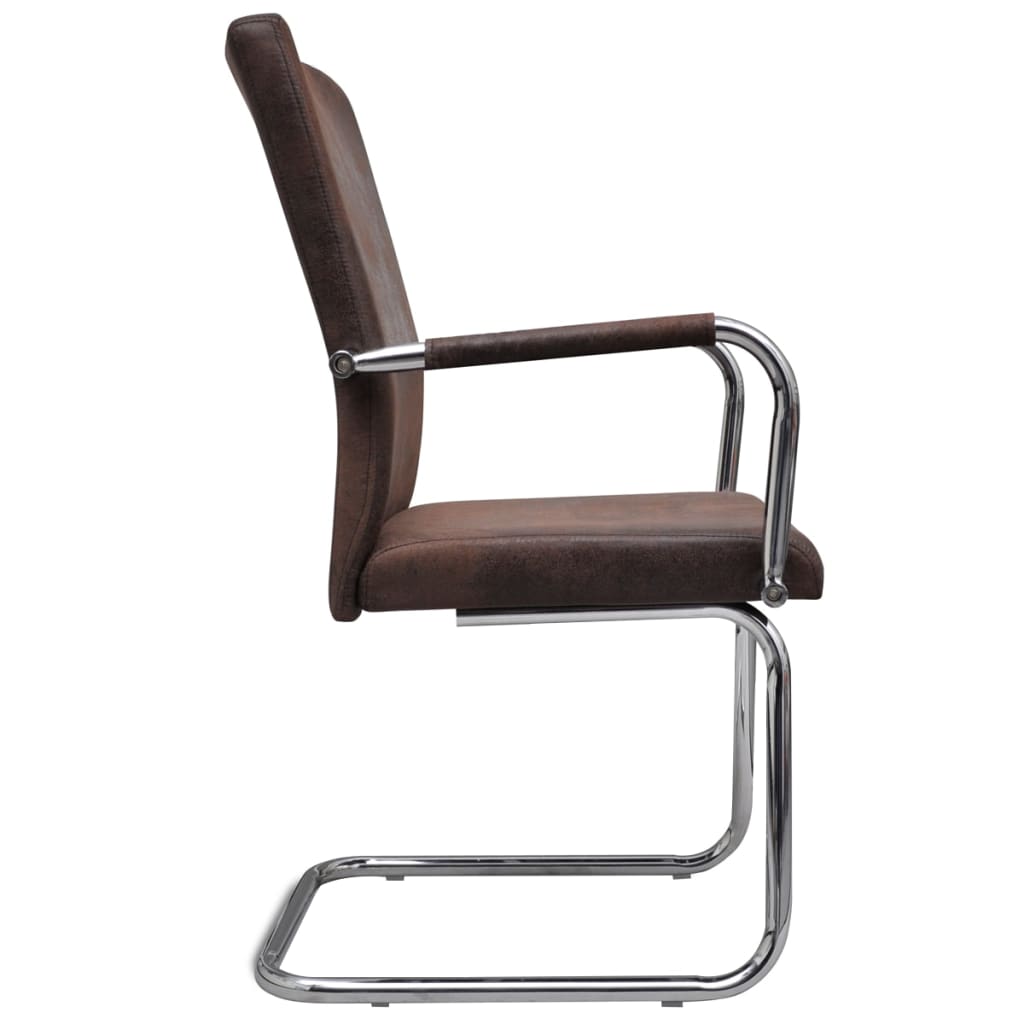Dining Chair Set of 2 Brown Faux suede leather, powder-coated iron