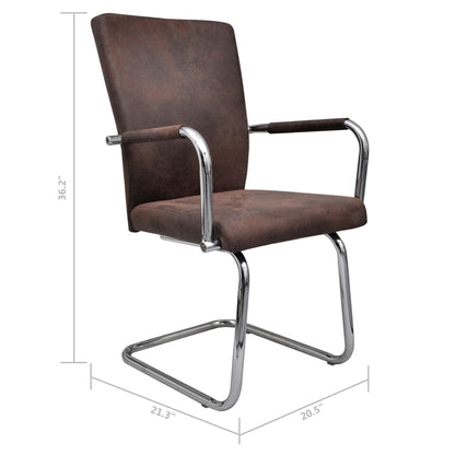 Dining Chair Set of 2 Brown Faux suede leather, powder-coated iron