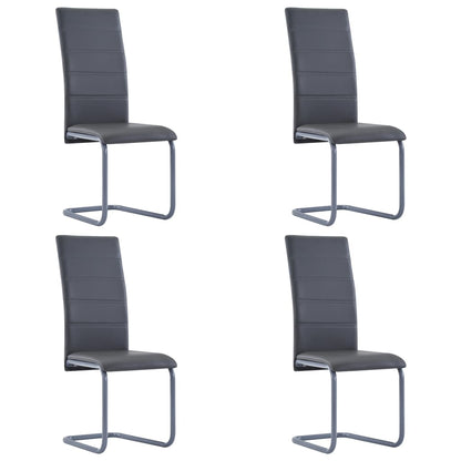 Dining Chair Set of 4 Gray Faux Leather and Steel Standard