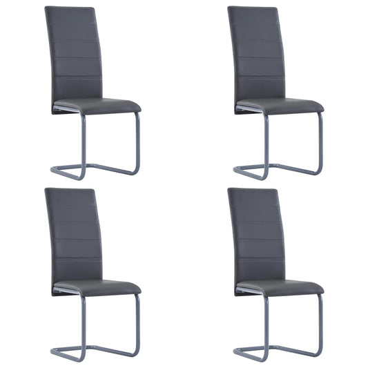 Dining Chair Set of 4 Gray Faux Leather and Steel Standard
