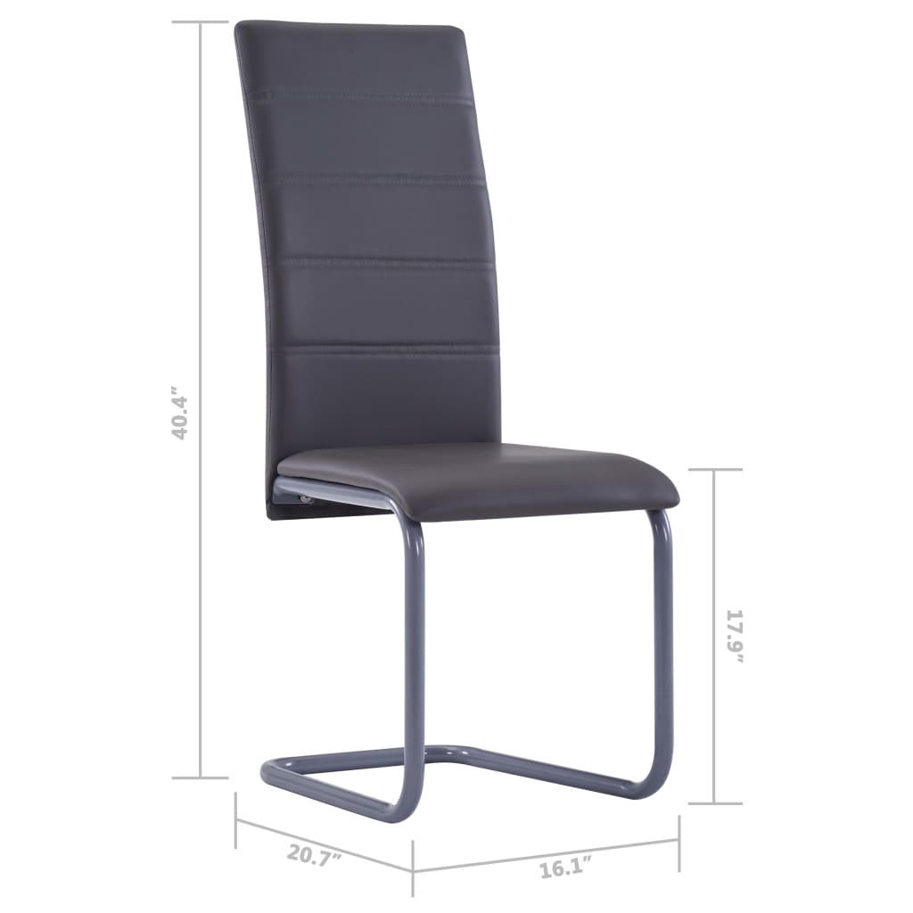 Dining Chair Set of 4 Gray Faux Leather and Steel Standard