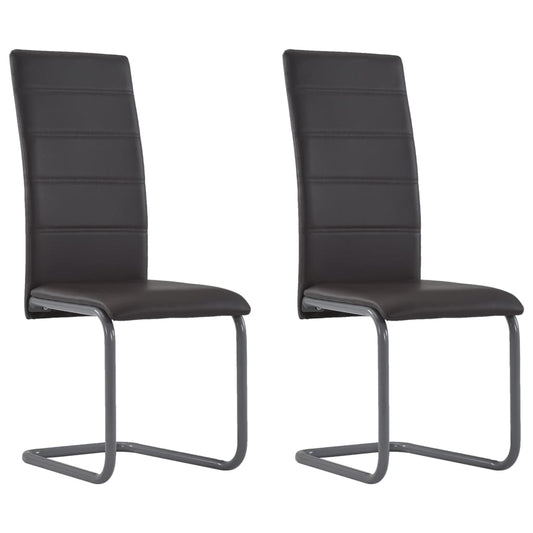 Dining Chair Set of 2 Brown Faux leather upholstery, Steel frame