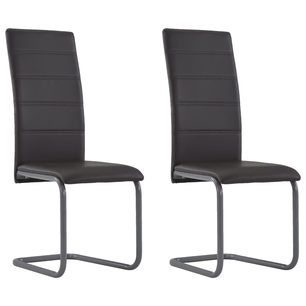 Dining Chair Set of 2 Brown Faux leather upholstery, Steel frame