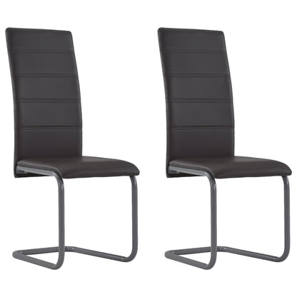 Dining Chair Set of 2 Brown Faux leather upholstery, Steel frame