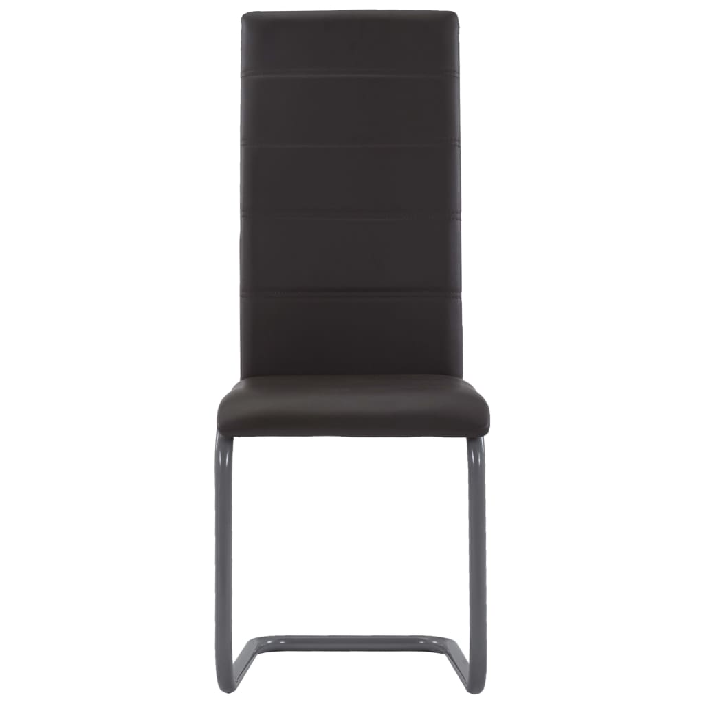 Dining Chair Set of 2 Brown Faux leather upholstery, Steel frame