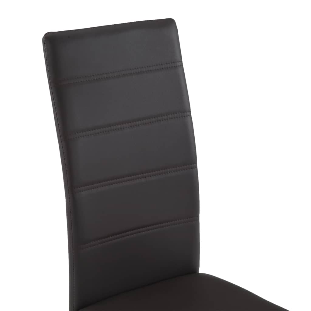 Dining Chair Set of 2 Brown Faux leather upholstery, Steel frame