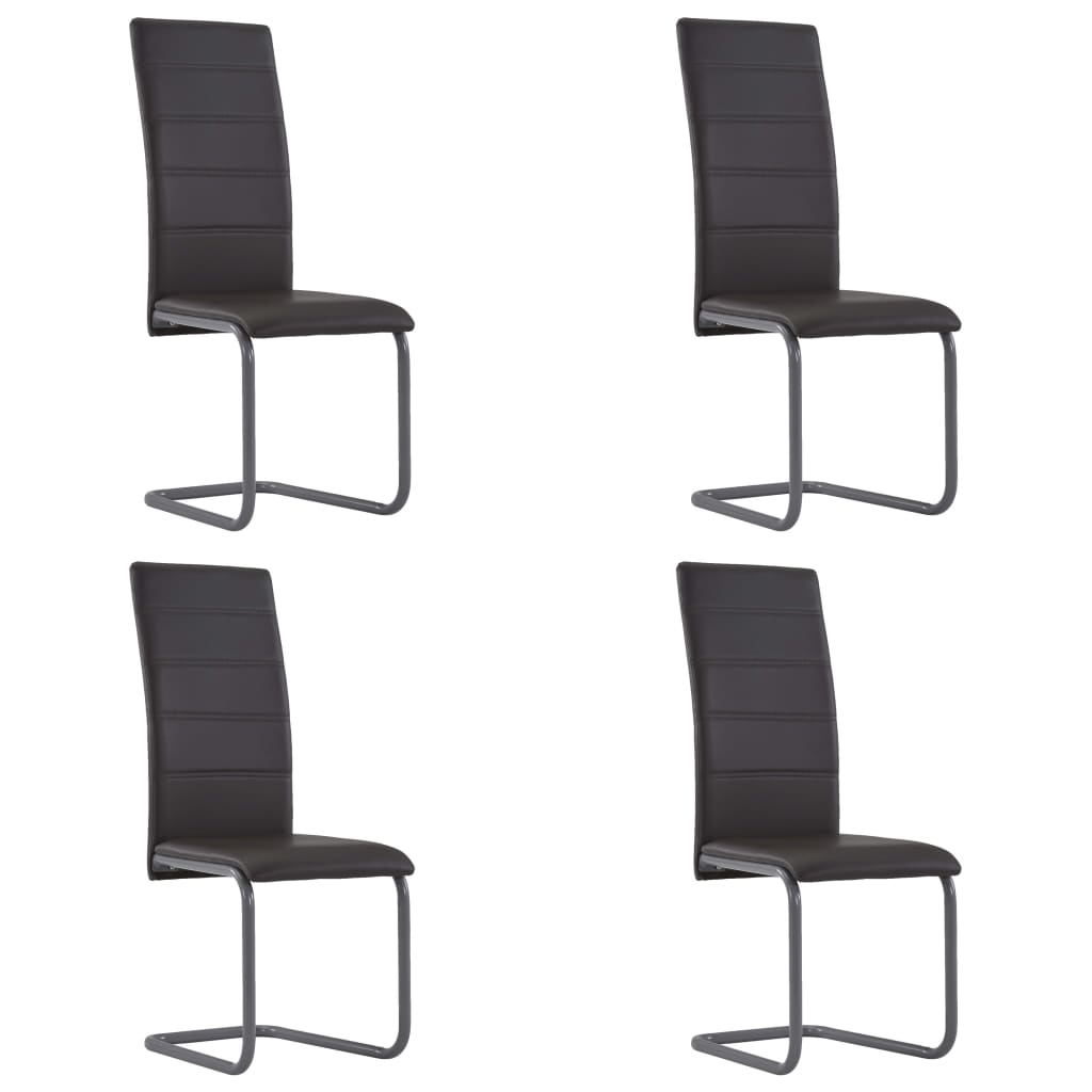 Dining Chair Set of 4 Brown Faux leather and steel Standard
