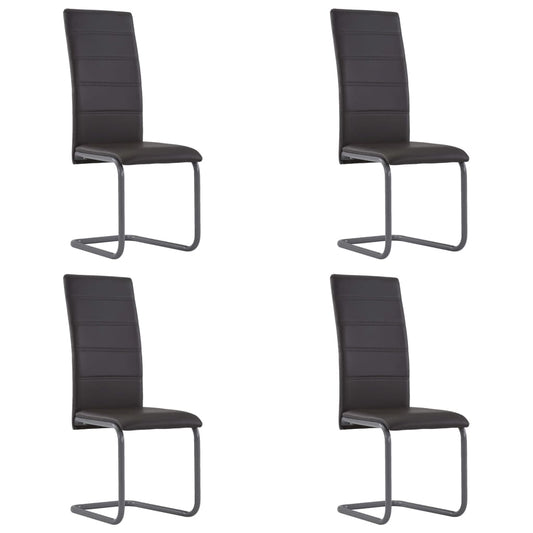 Dining Chair Set of 4 Brown Faux leather and steel Standard