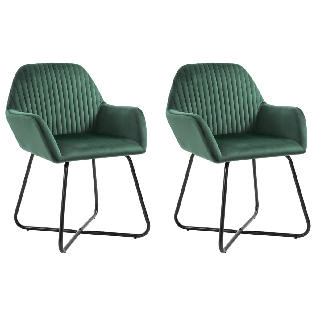 Dining Chair Set of 2 Green Velvet, powder-coated steel Standard