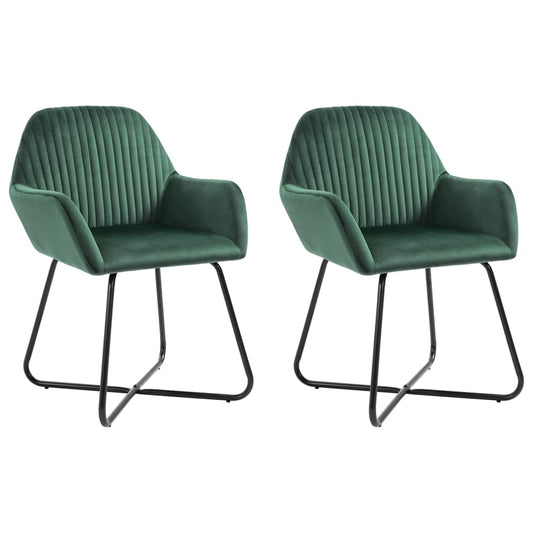 Dining Chair Set of 2 Green Velvet, powder-coated steel Standard
