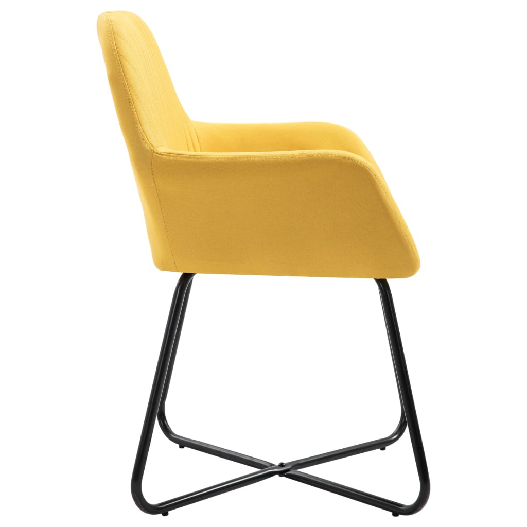 Dining Chair Set of 2 Yellow Polyester and Powder-Coated Steel