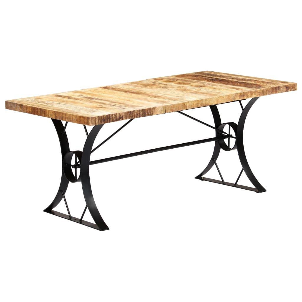 Dining Table Brown, Black Solid Mango Wood, Steel 70.9 x 35.4 in