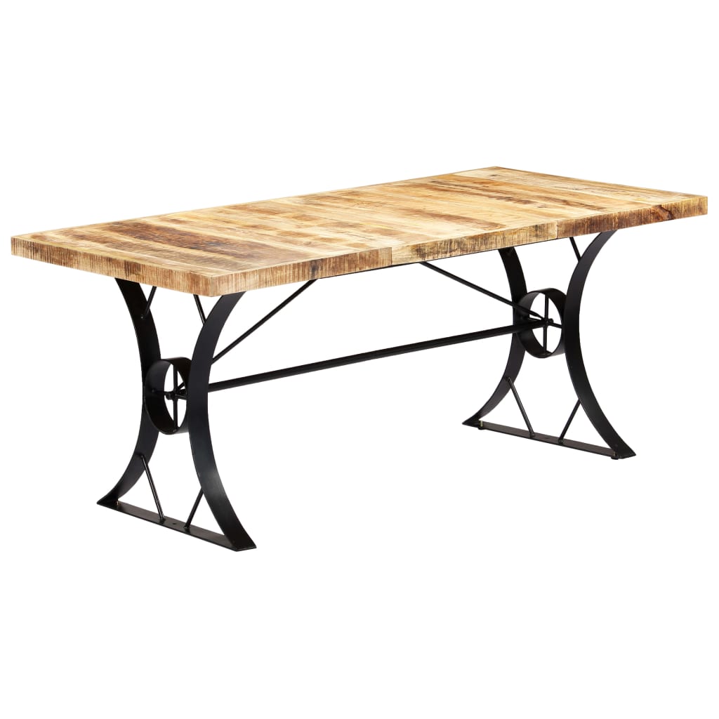 Dining Table Brown, Black Solid Mango Wood, Steel 70.9 x 35.4 in