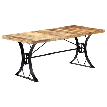 Dining Table Brown, Black Solid Mango Wood, Steel 70.9 x 35.4 in