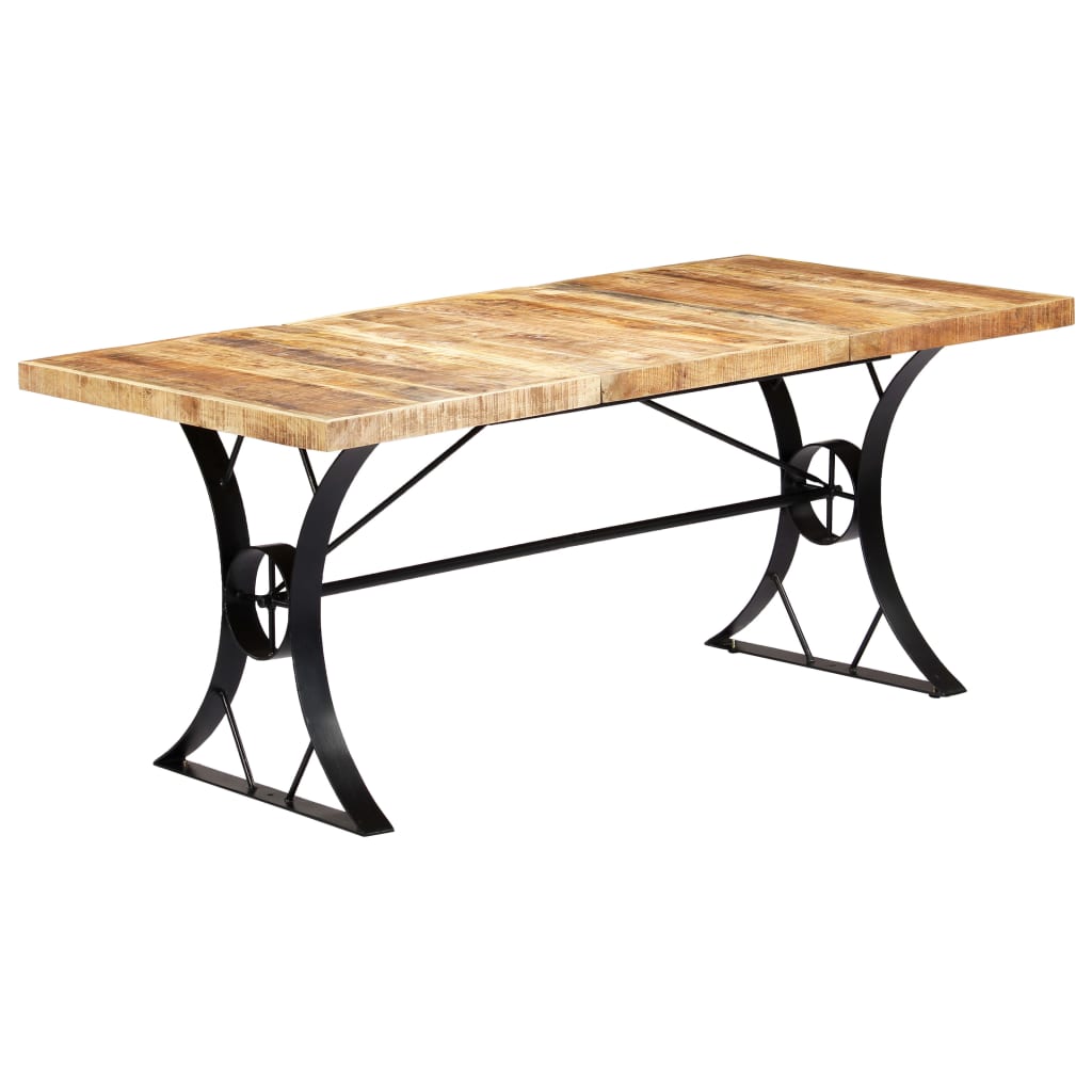 Dining Table Brown, Black Solid Mango Wood, Steel 70.9 x 35.4 in