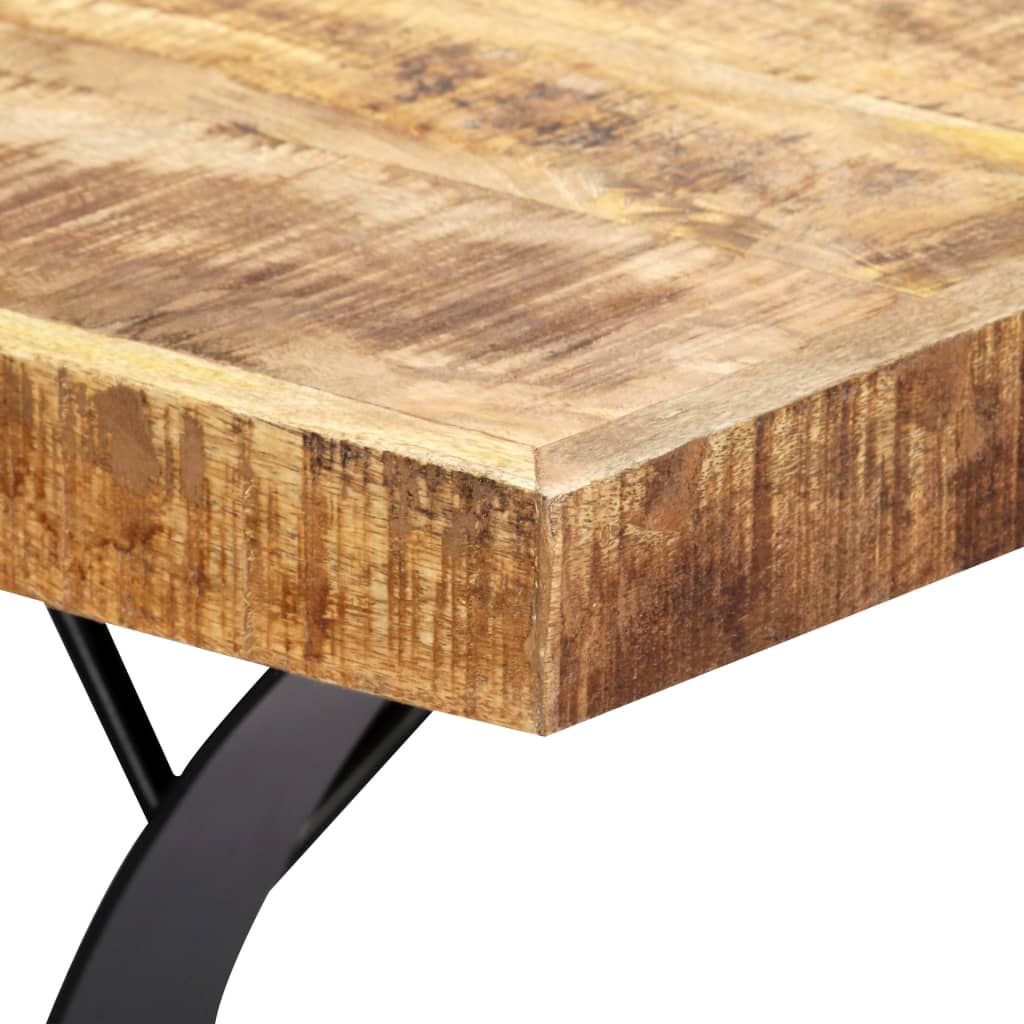 Dining Table Brown, Black Solid Mango Wood, Steel 70.9 x 35.4 in