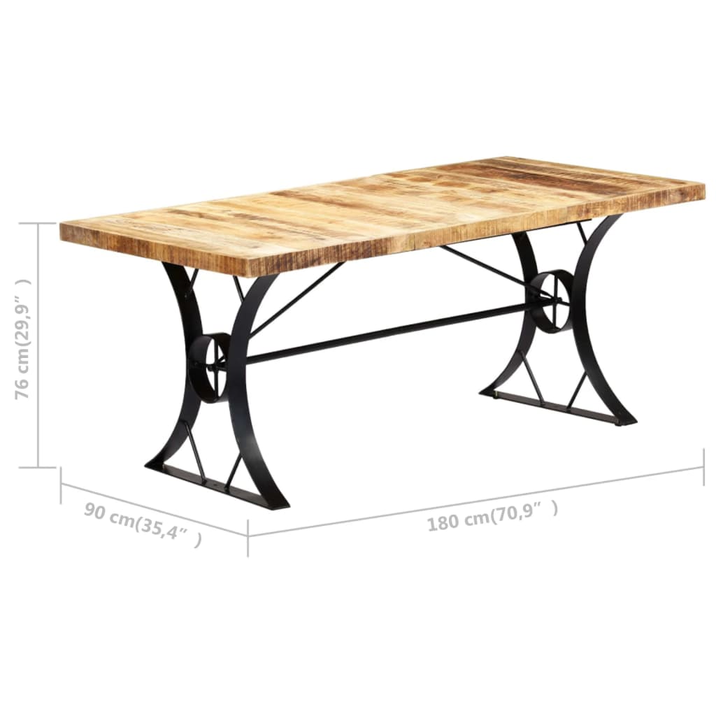 Dining Table Brown, Black Solid Mango Wood, Steel 70.9 x 35.4 in