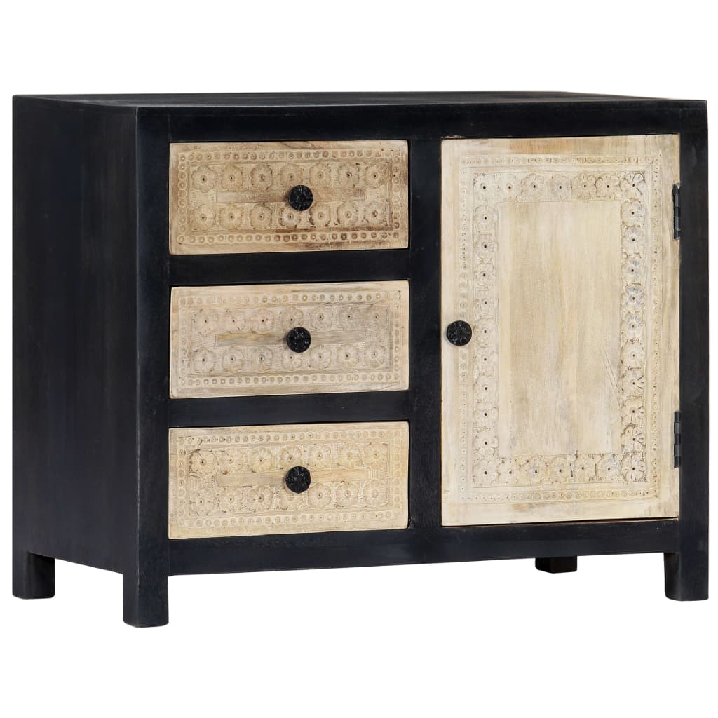 Side Cabinet Grey and natural Solid mango wood, MDF Medium