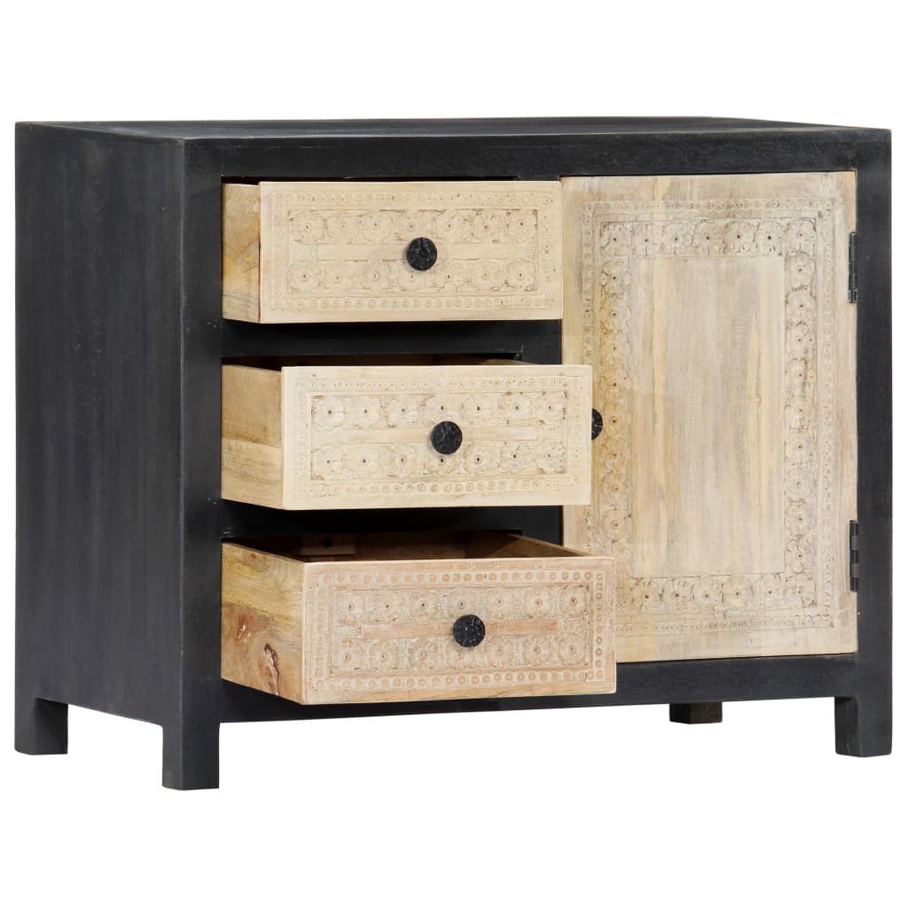 Side Cabinet Grey and natural Solid mango wood, MDF Medium
