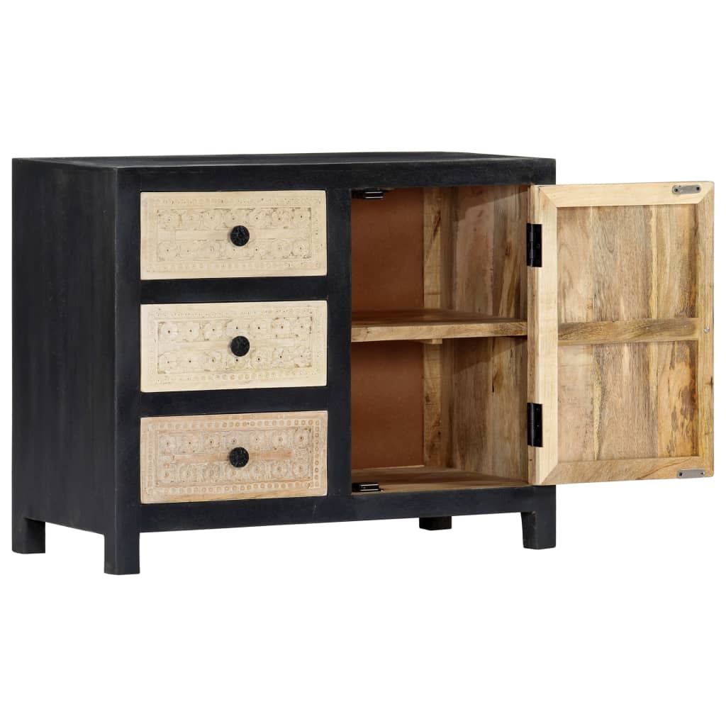 Side Cabinet Grey and natural Solid mango wood, MDF Medium