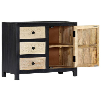 Side Cabinet Grey and natural Solid mango wood, MDF Medium
