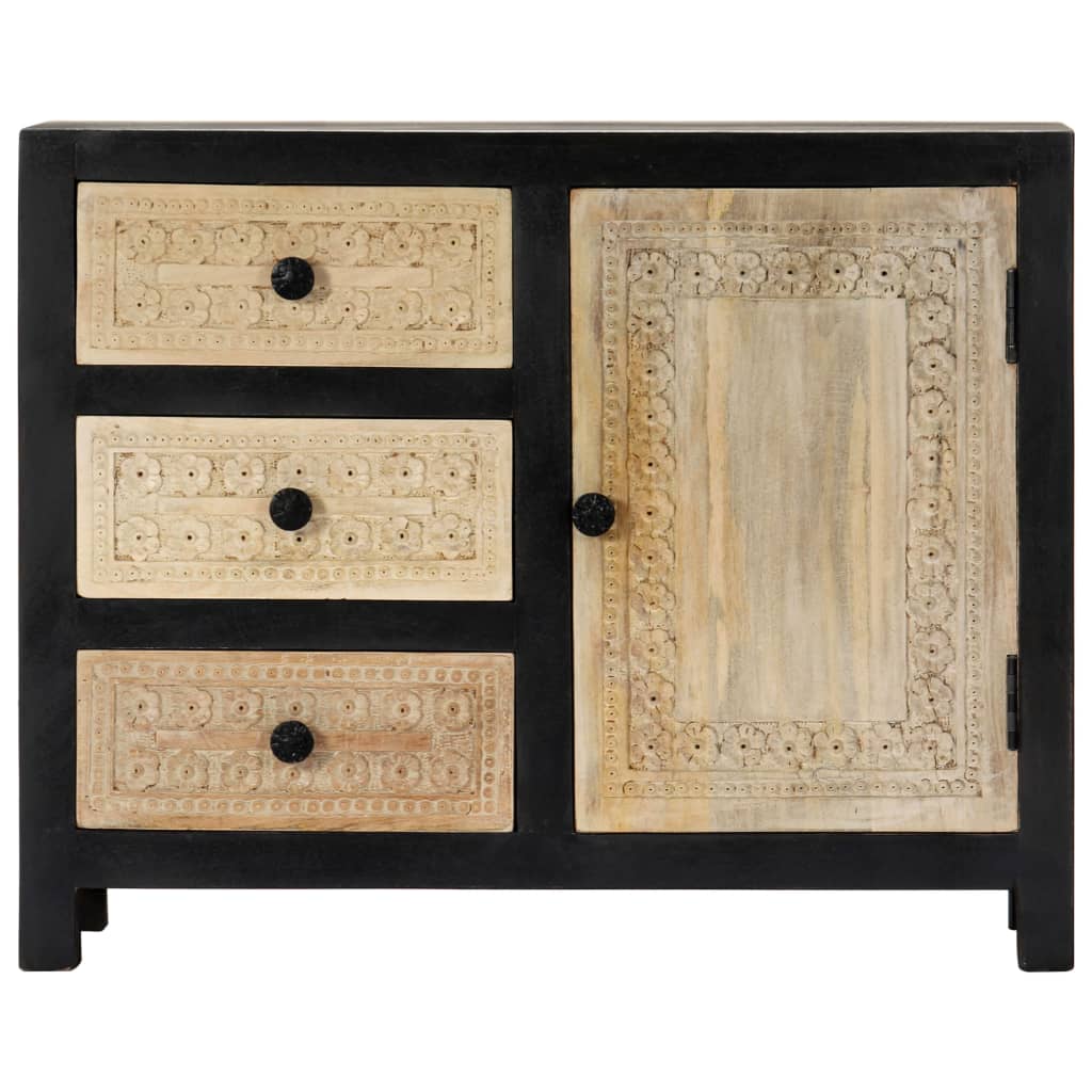 Side Cabinet Grey and natural Solid mango wood, MDF Medium